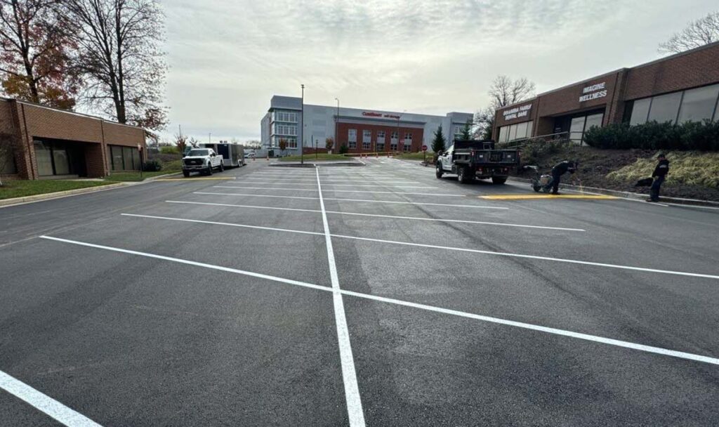 ADA-compliant with precise line striping on parking lot in Maryland